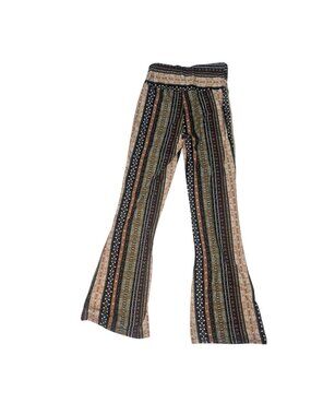 Shosho Boho Striped Bell Bottom Flare Pants Small Brown Earth Tones High Waisted